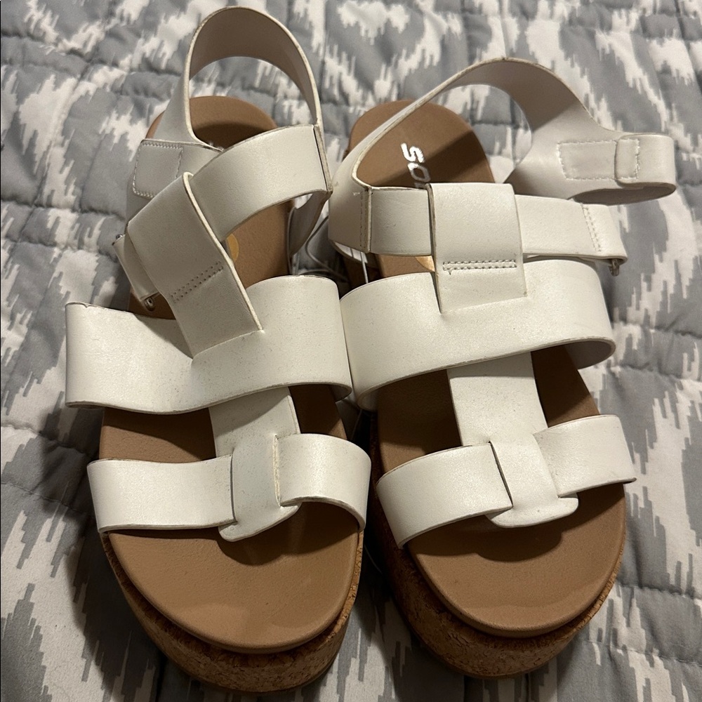 White Strappy Sandals with Cork Sole